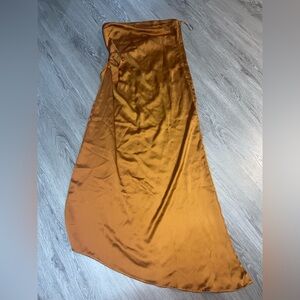 House of Harlow 1960 Asymmetrical Satin Maxi Dress in Rust